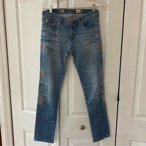 AG Adriano Goldshmied Stilt Cigarette Leg Embroidered Jeans 28R